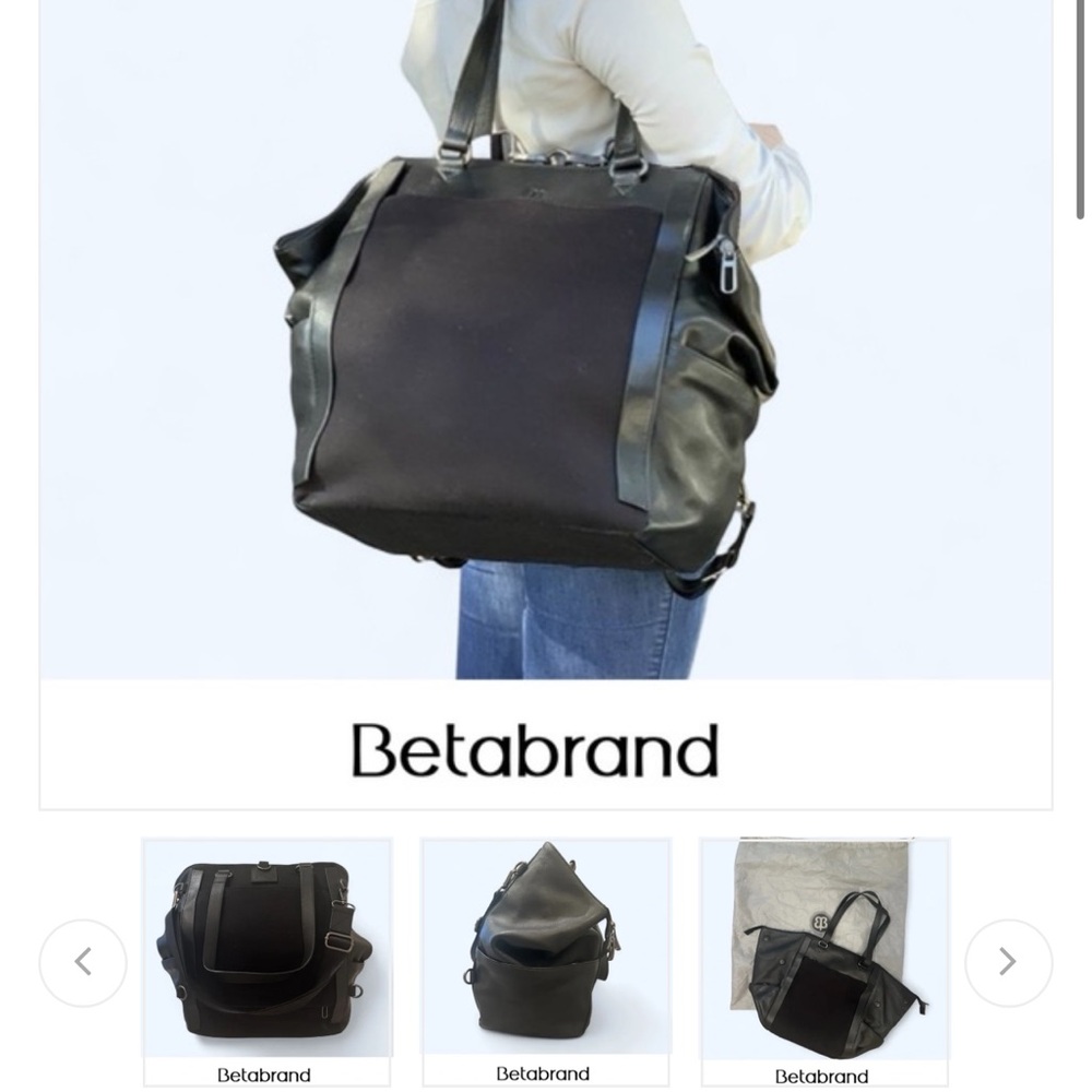 Betabrand Travel Tote Convertible Purse Bag Canvas & Leather